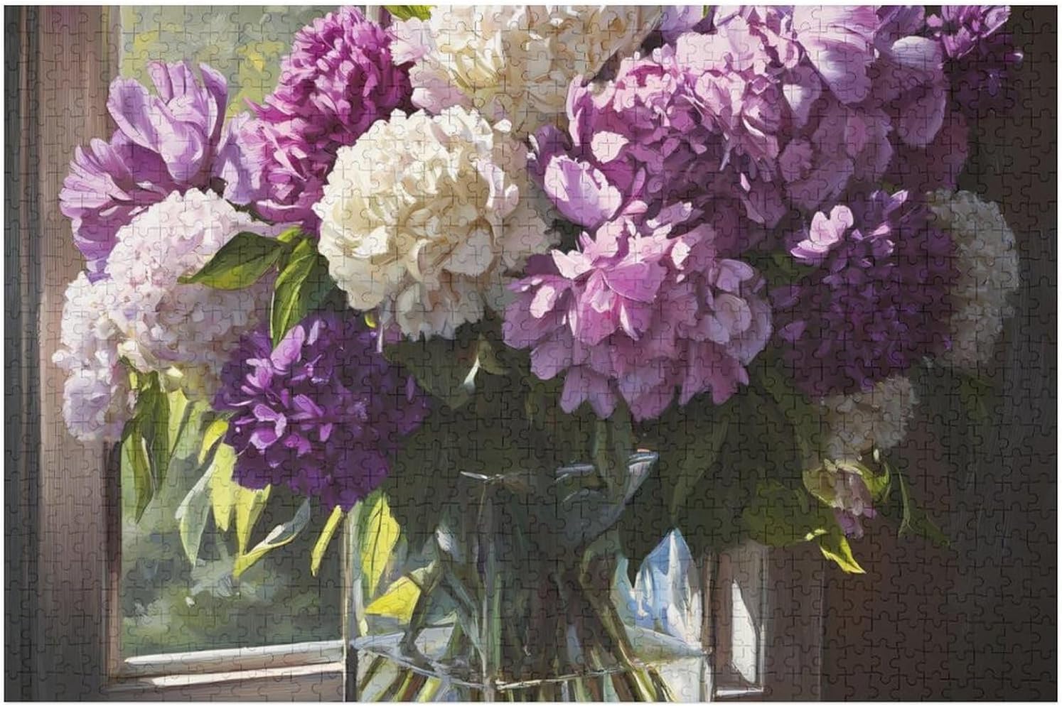 Beautiful Peonies Flowers Wood Puzzle Challenging Jigsaw Puzzles for Women Men