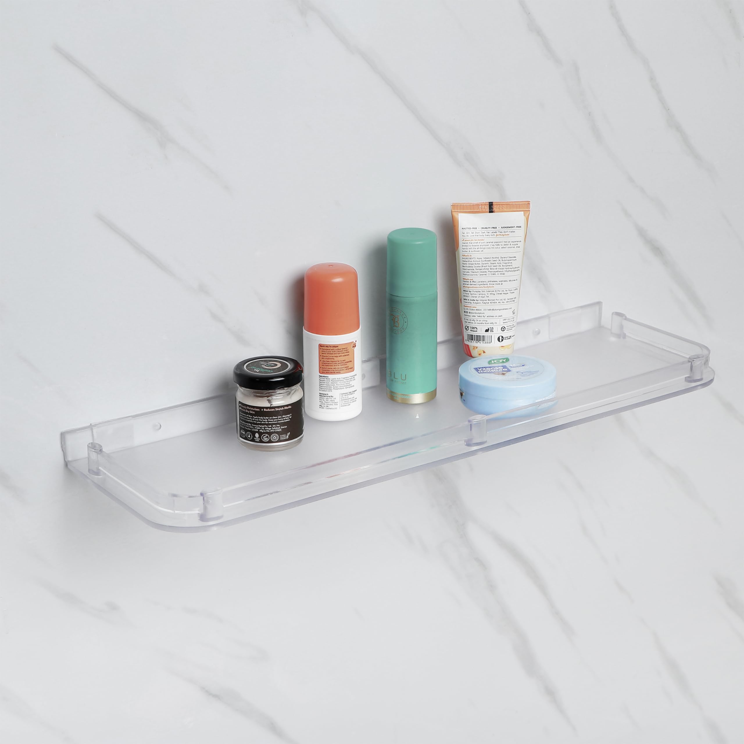 Abs Square Rack/Shelf Tray | Abs Plastic Unbreakable Wall Mounted Square Shelf | Organizer/Storage Rack/Shelf Tray for Kitchen and Bathroom | Pack of 1 - Transparent