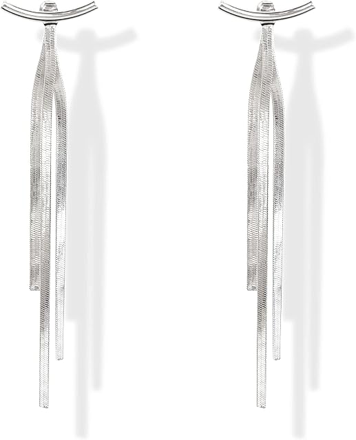Amazon Brand HIKARO Tassel Earrings 925 Sterling Silver 14K Gold Plated Glossy Arc Bar Long Thread Geometric Earrings for Women Girl Gifts Present Valentines Birthday Anniversary Mothers Day Christmas