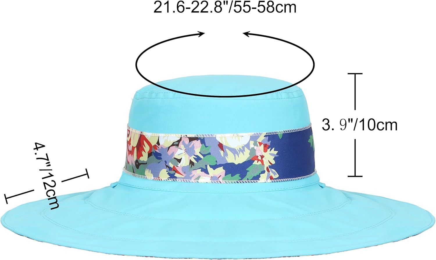 Womens Wide Brim Sun Hat Reversible Print UV Protection Oversized Beach Cap Travel UPF 50+ - Image 3