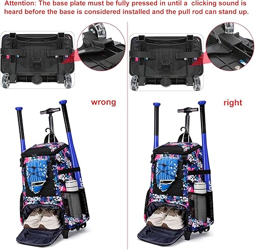 Miniatura 3 de Bolsa de béisbol con ruedas para adultos, bolsa de béisbol con gancho para cerca, guante de bateo, casco, bolsa de murciélago con compartimento para