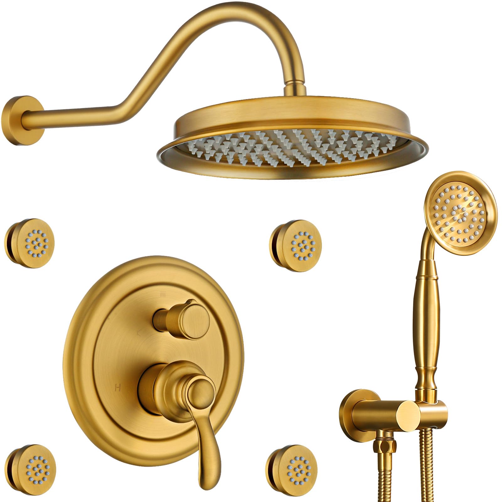 Homekicen BrushedGold Antique Shower System with Jets 9 inch Rain