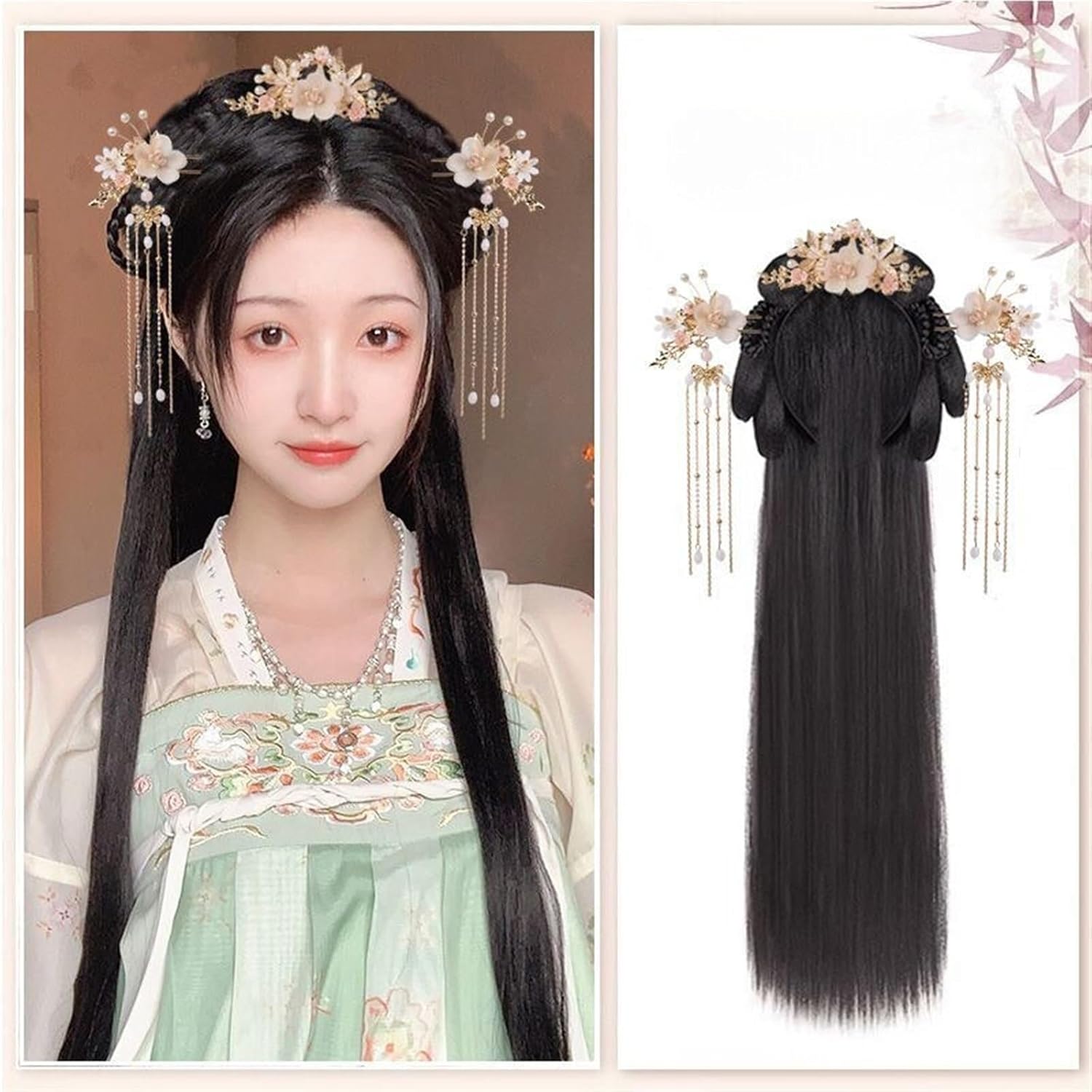 Women Chinese Style Wig Geisha Headband Wigs Hanfu Wig Cosplay Chinese Headwear Wig Dance Wigs Bun Hair Pieces(Xiuya+headwear4)