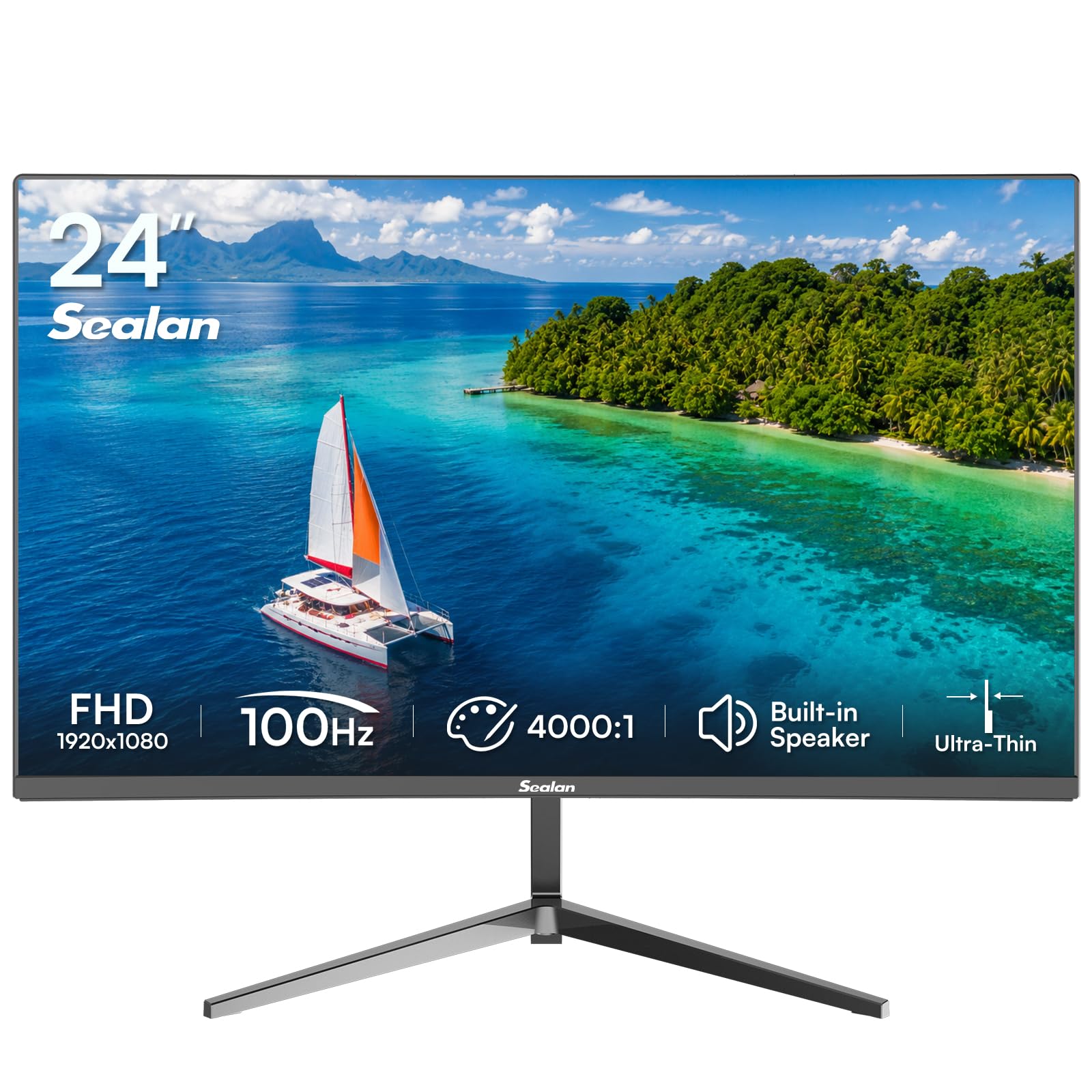 Sealan Monitor 24-calowy z głośnikiem FHD 1920 x 1080p 100 Hz ekran komputera 99% sRGB 3 ms monitory do PC wsparcie DP HDMI VESA monitor gracza synchronizacja wrażenia wizualne dla