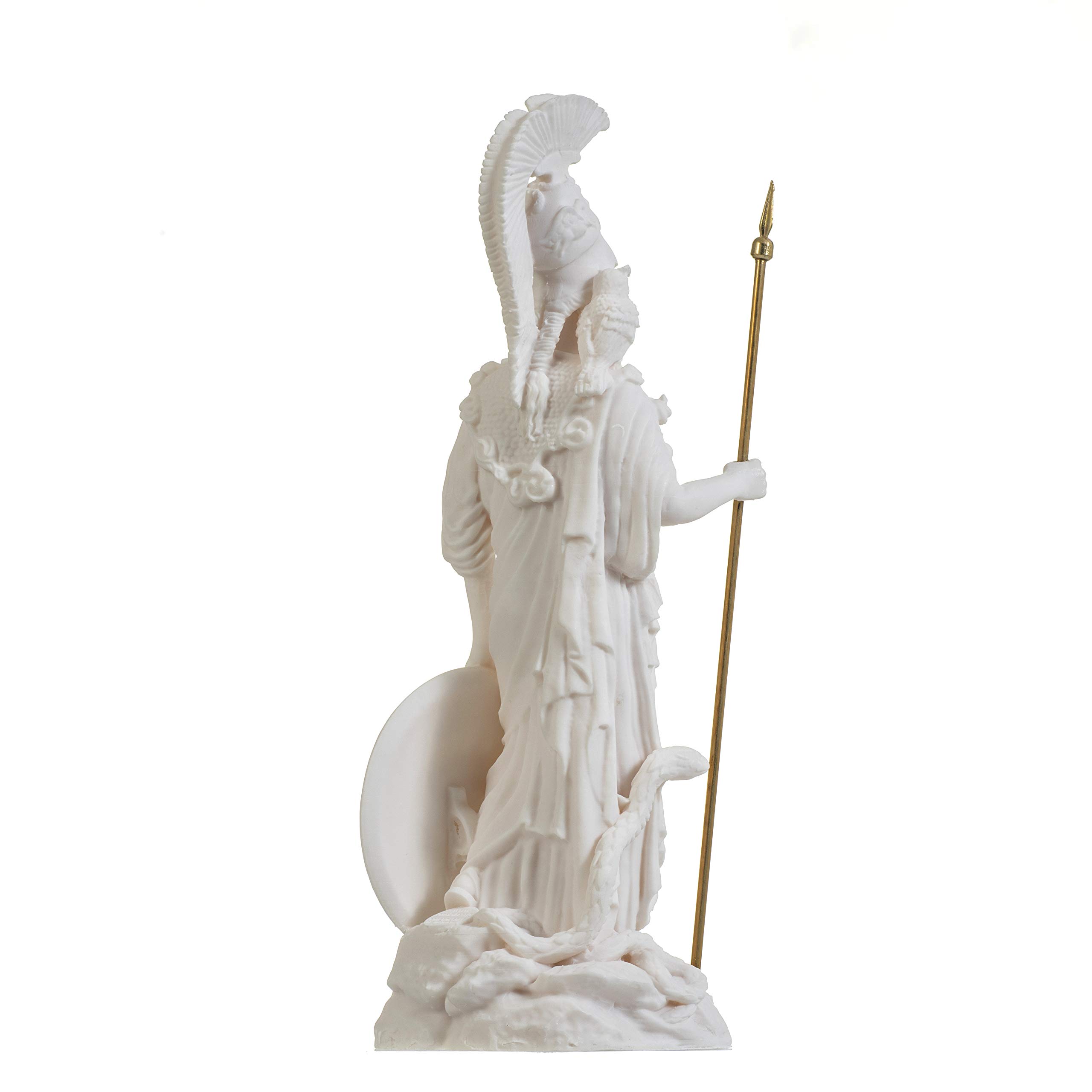 Atena Dea Greca con Gufo e Scudo Con Medusa Statua Di Alabastro 26,6 cm