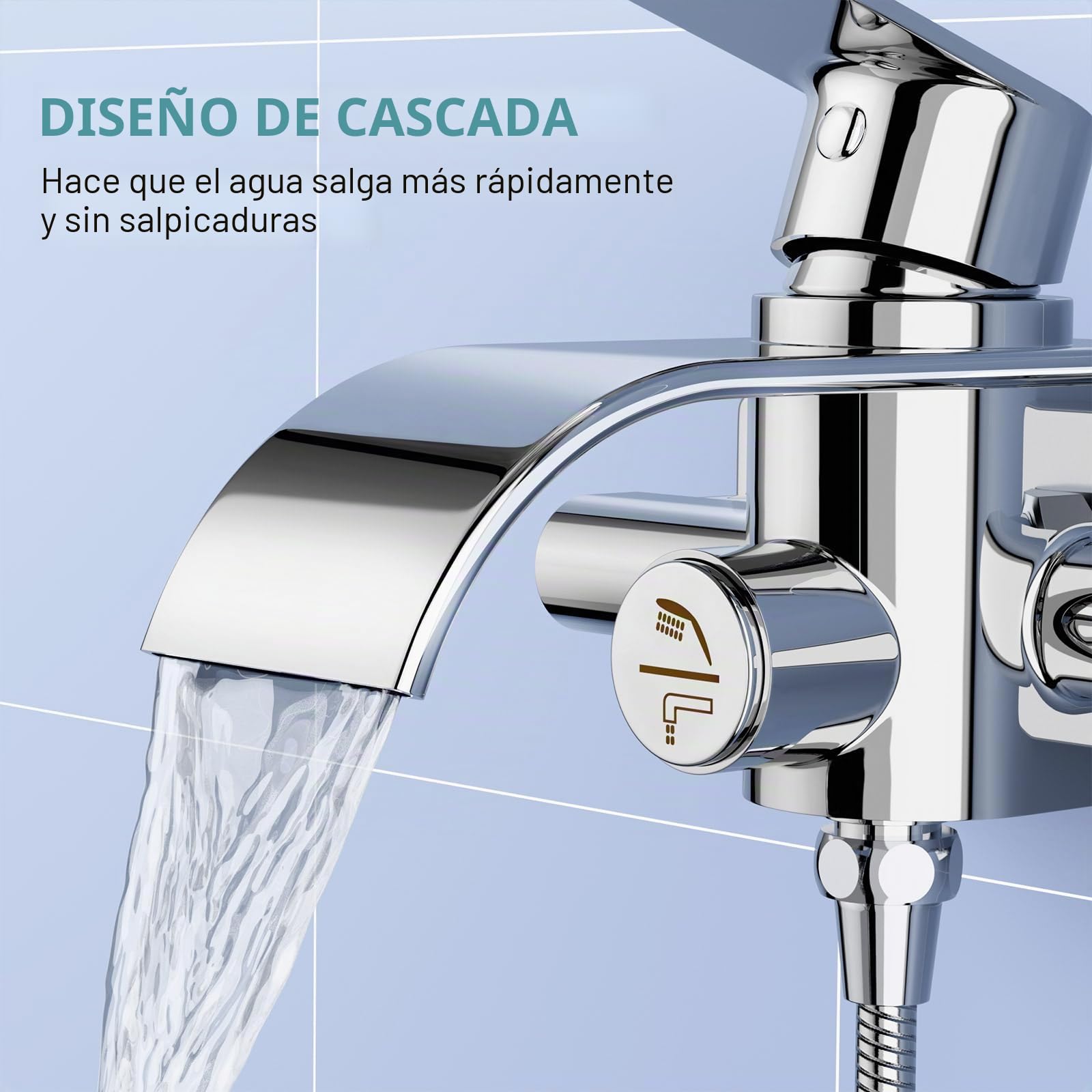 Grifo mezclador para bañera con interruptor de presión, cromado