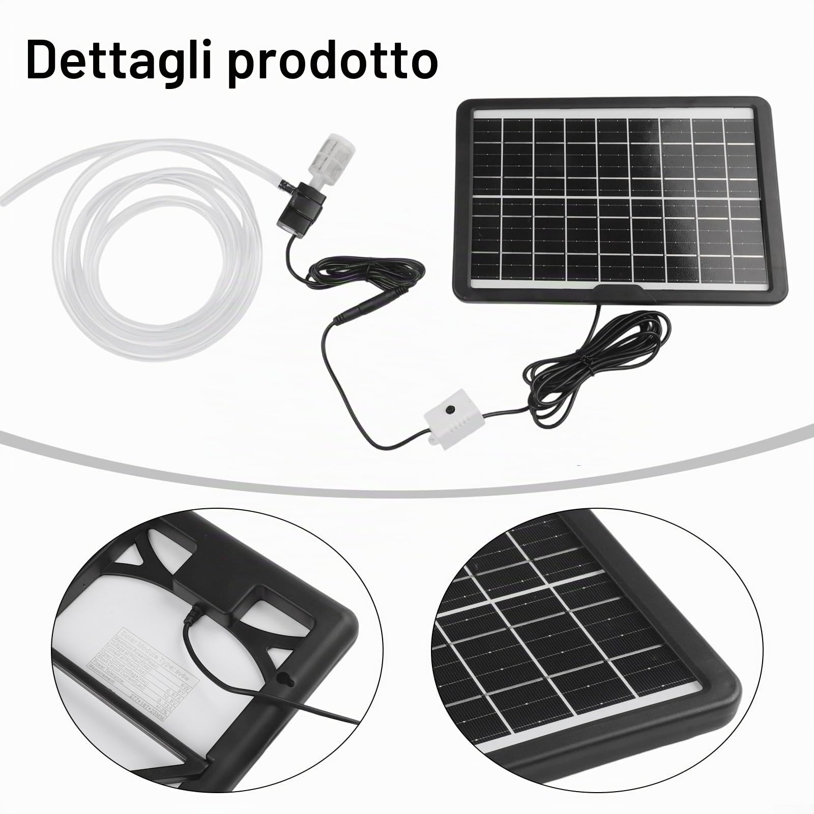 pompa per fontana solare, pannello 6W 9V con pompa sommersa 12V, portata 240L/H, per laghetto, giardino, acquario con filtro a tubo da 2M
