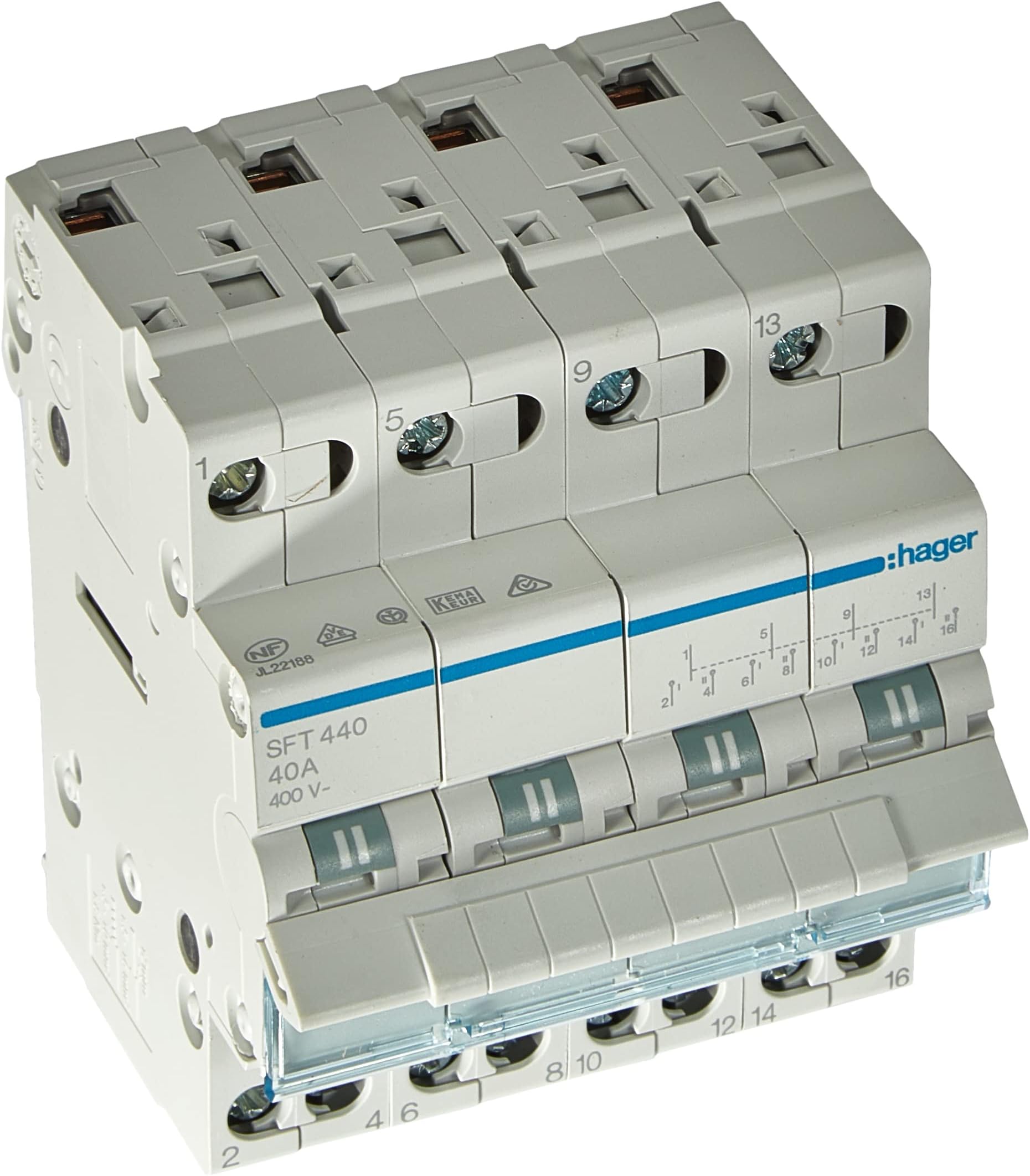 HAGER SFT440 - Commutatore 1-0-2 tetrapolare 40A 4 moduli con comune in alto