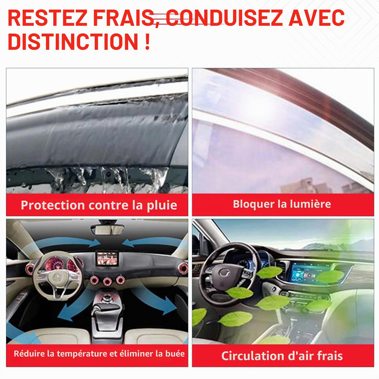 Lot de 2 déflecteurs d'air de type canal compatibles avec Renault Trafic X83, Vauxhall/Opel Vivaro A, Nissan Primastar Van Minibus 2001 à 2014