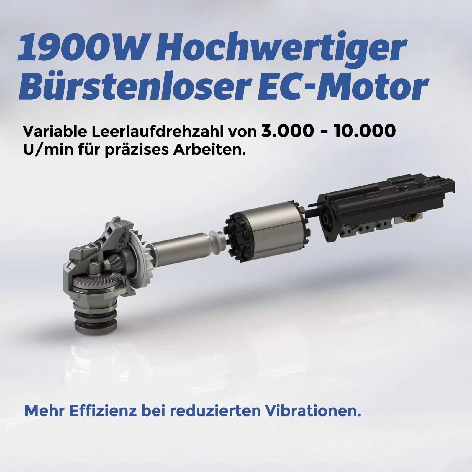 FANZWORK 1900W(MAX) Betonschleifer Winkelschleifer Set mit Bürstenloser EC-Motor, Betonfräse mit 125mm Diamantschleiftopf *1, Absaughaube *1, Tragbox *1, Präzises & Wartungsfreies Schleifen
