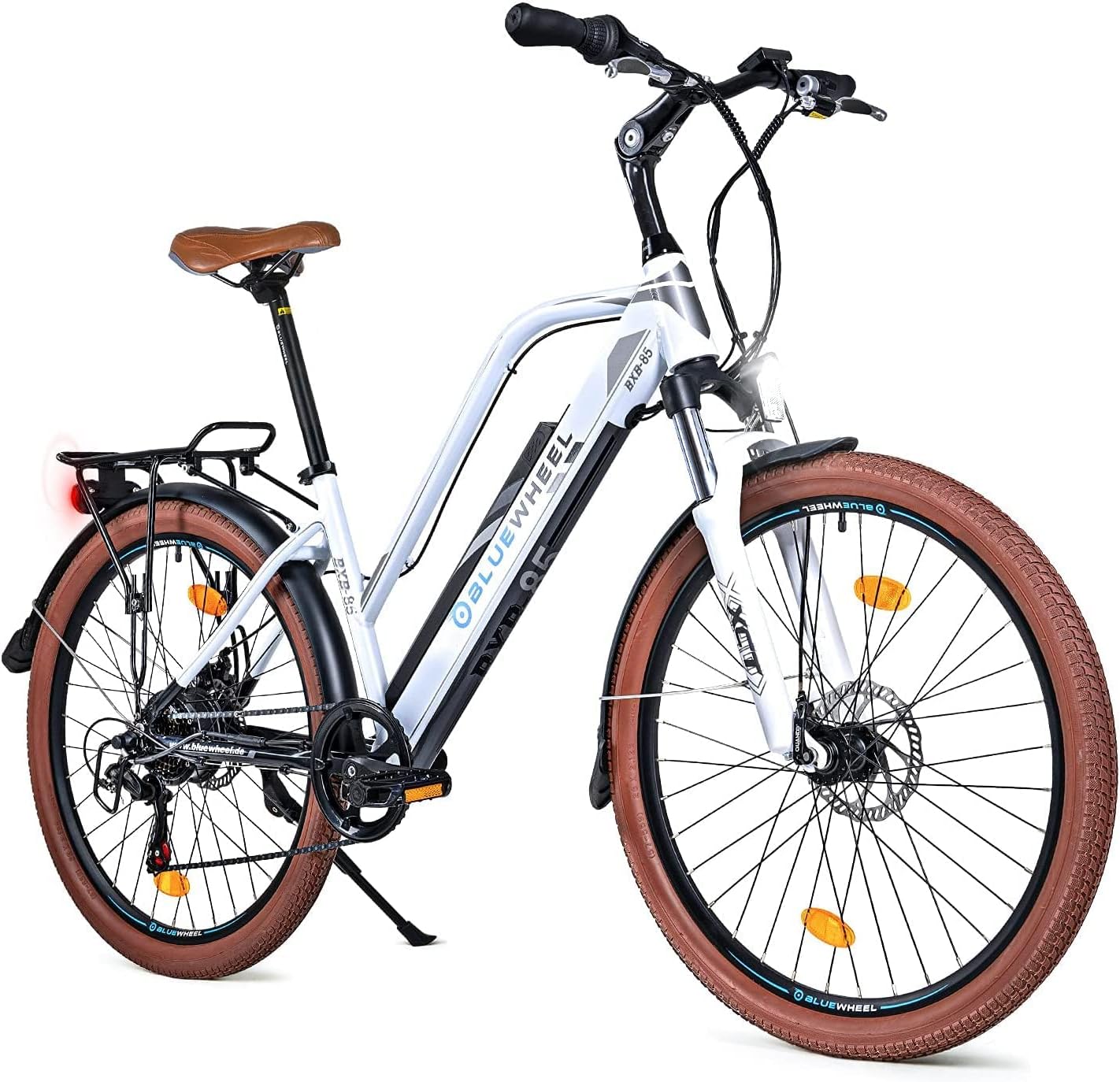 Bicicletta elettrica Blueheel E-Bike da donna 26“ Pedelec conforme alle  normative UE - 16Ah - qualità tedesca - con app, motore da 250 W, batteria  agli ioni di litio BXB85 (Bianco, 14,4Ah) :