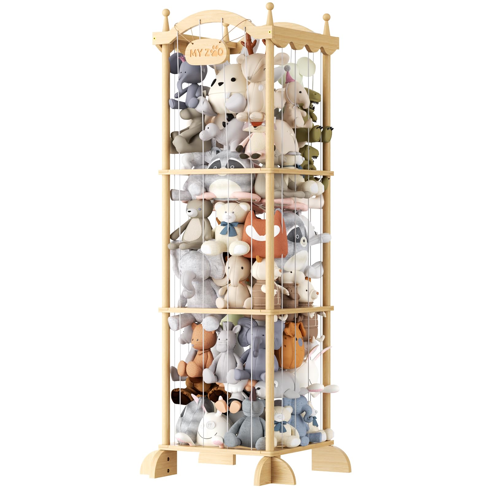 COSYLAND Holz Kuscheltier Aufbewahrung - Stofftier Aufbewahrung -Plüschtier Aufbewahrung für Kinderzimmer（Burg）