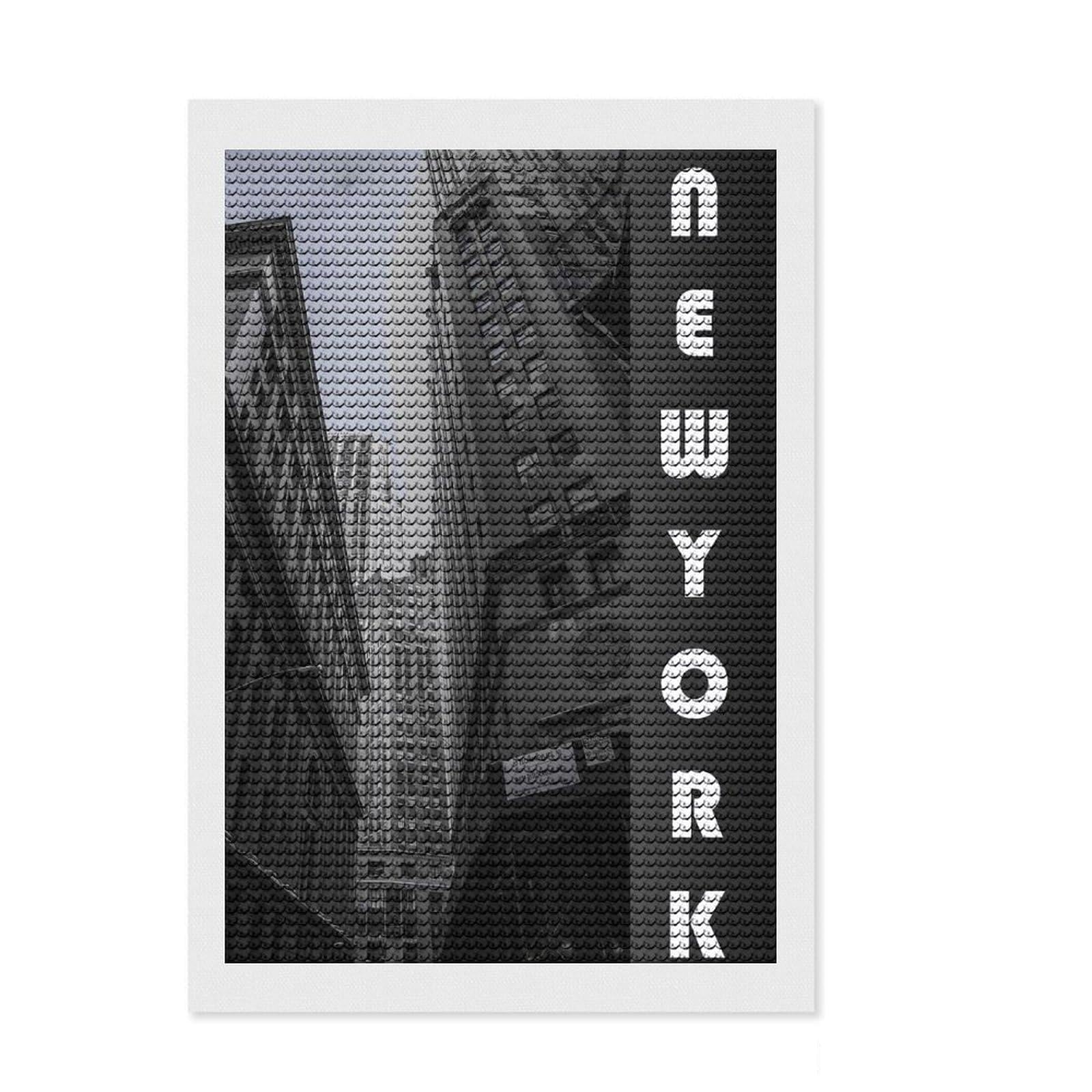 Junmoney NYC Diamond Painting Canvas Set 8"x12", Neat Printed Canvas, Creative Leisure Activity, Cosy Home Accent