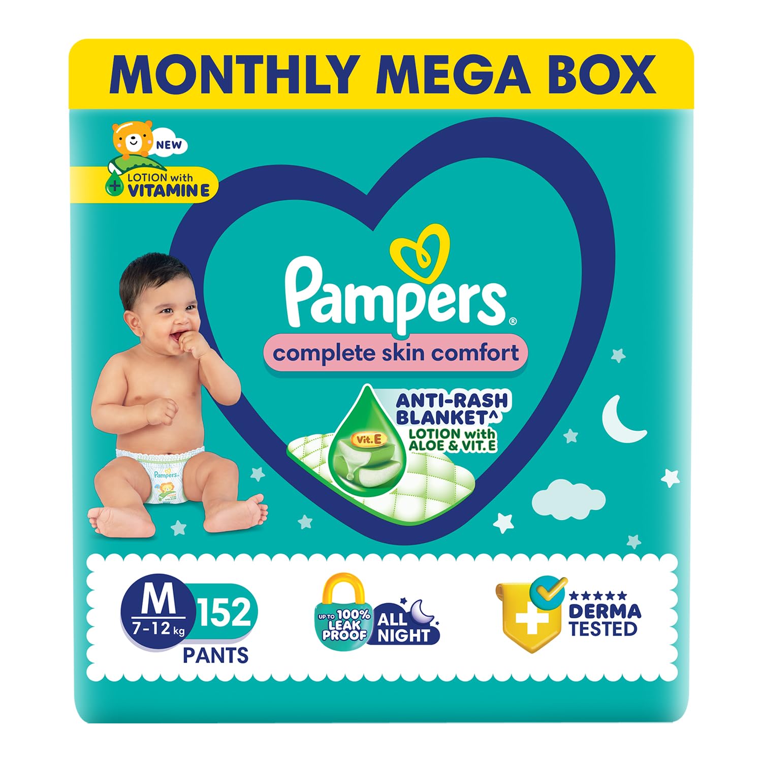 Pampers All round Protection Pants, Medium size baby diapers (MD) 152 Count, Lotion with Aloe Vera