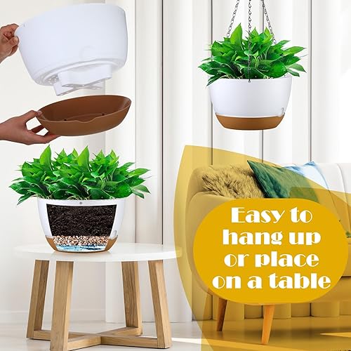 Miniatura 4 de Remerry Juego de 6 macetas colgantes de 11.2 pulgadas para plantas de interior y exterior, juego de macetas colgantes de plástico con agujeros de