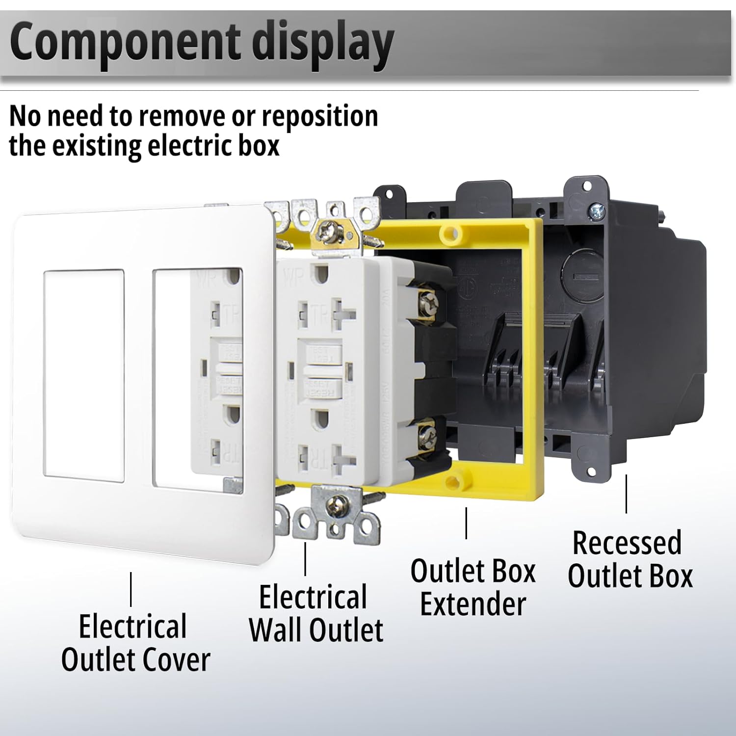 HXH 6 Pack Two Gang Yellow Receptacle Outlet Box Extender 0.5", 2 Gang Electrical Box Extender for Junction Boxes and Light Switches, Heat-Resistant, Includes 24 Pieces 6-32 x 1.25 Screws