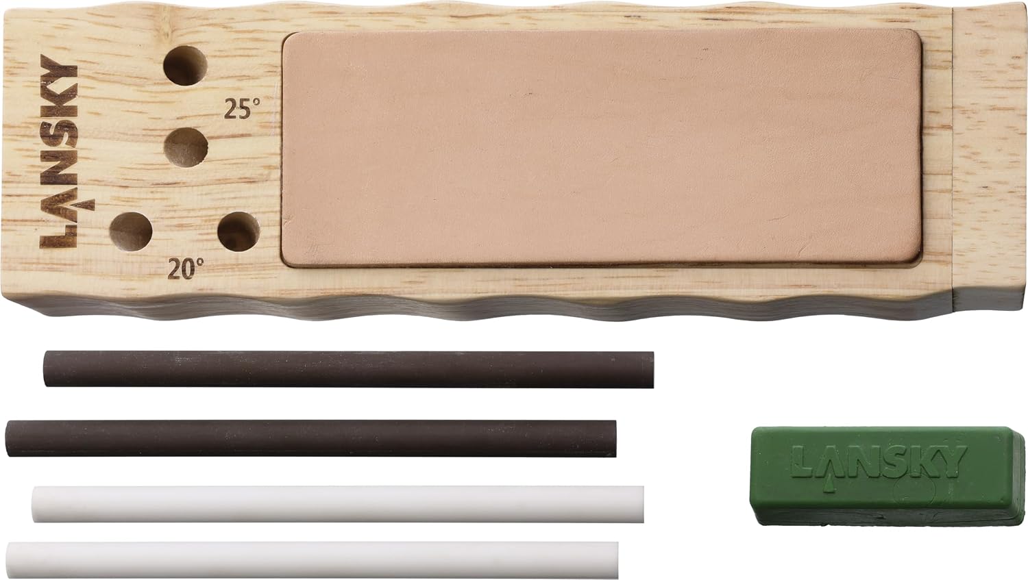 Lansky TurnBox Crock Stick® Knife Sharpener, 4 Rod Ceramic with Leather Strop, 20 and 25 Degree Angles, 2-Stage System