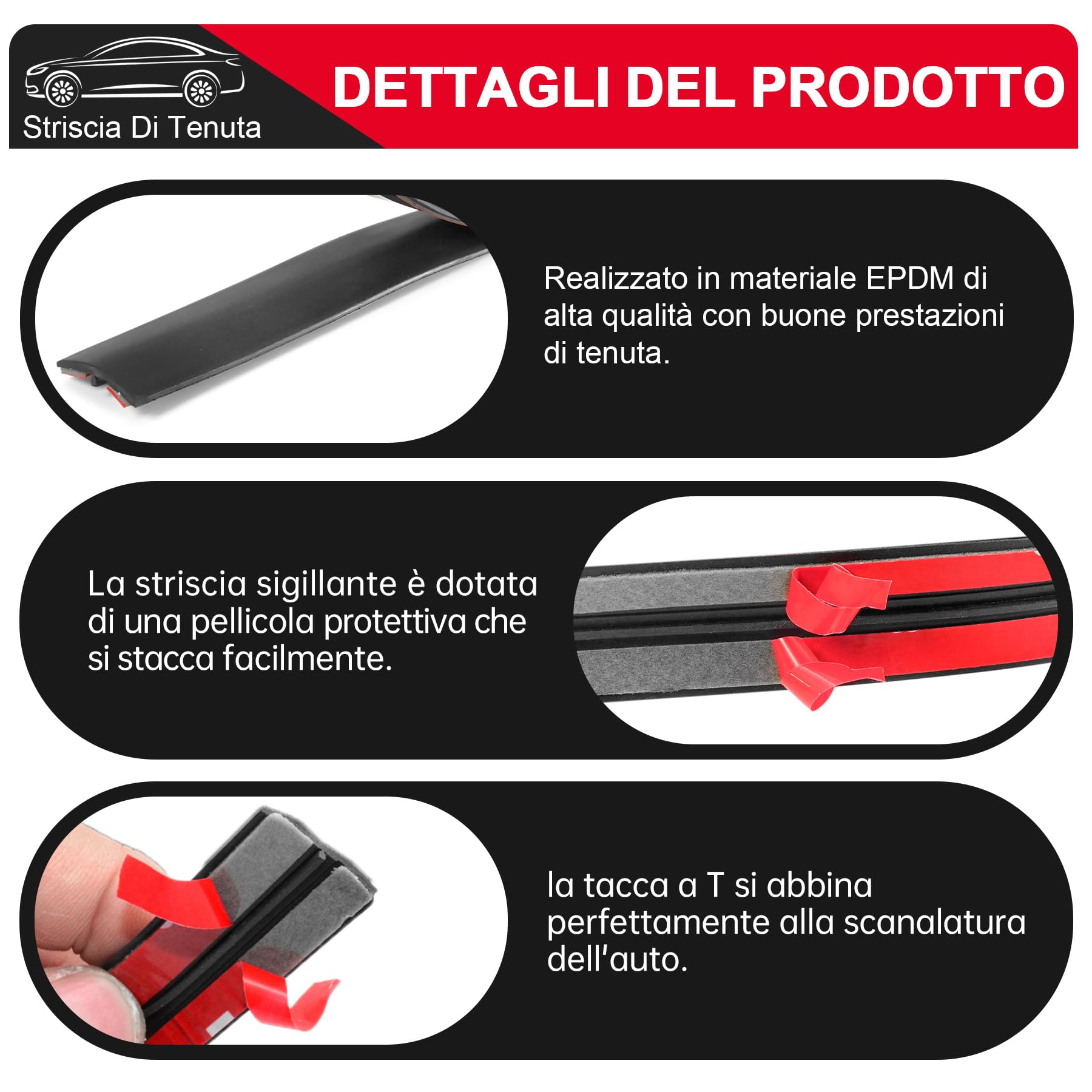 Striscia di Tenuta in Gomma per Auto 3,8 m.Guarnizione Autoadesiva Universale per Parabrezza e Portiere.Protezione Antirumore e Impermeabile per Portiere e Parabrezza Anteriore Posteriore dell'Auto