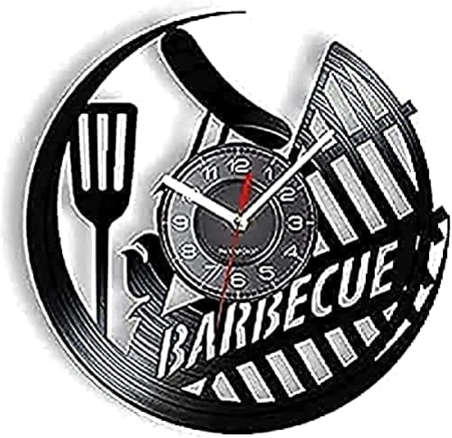 Wall Clock for Living Room Decor Wall Clock Barbecue Sausage Outdoor Picnic Vinyl Record Wall Clock BBQ Grill Sign Home Decor Roast Meat Hanging Watch Cooking Lover Gift Gift 12CM