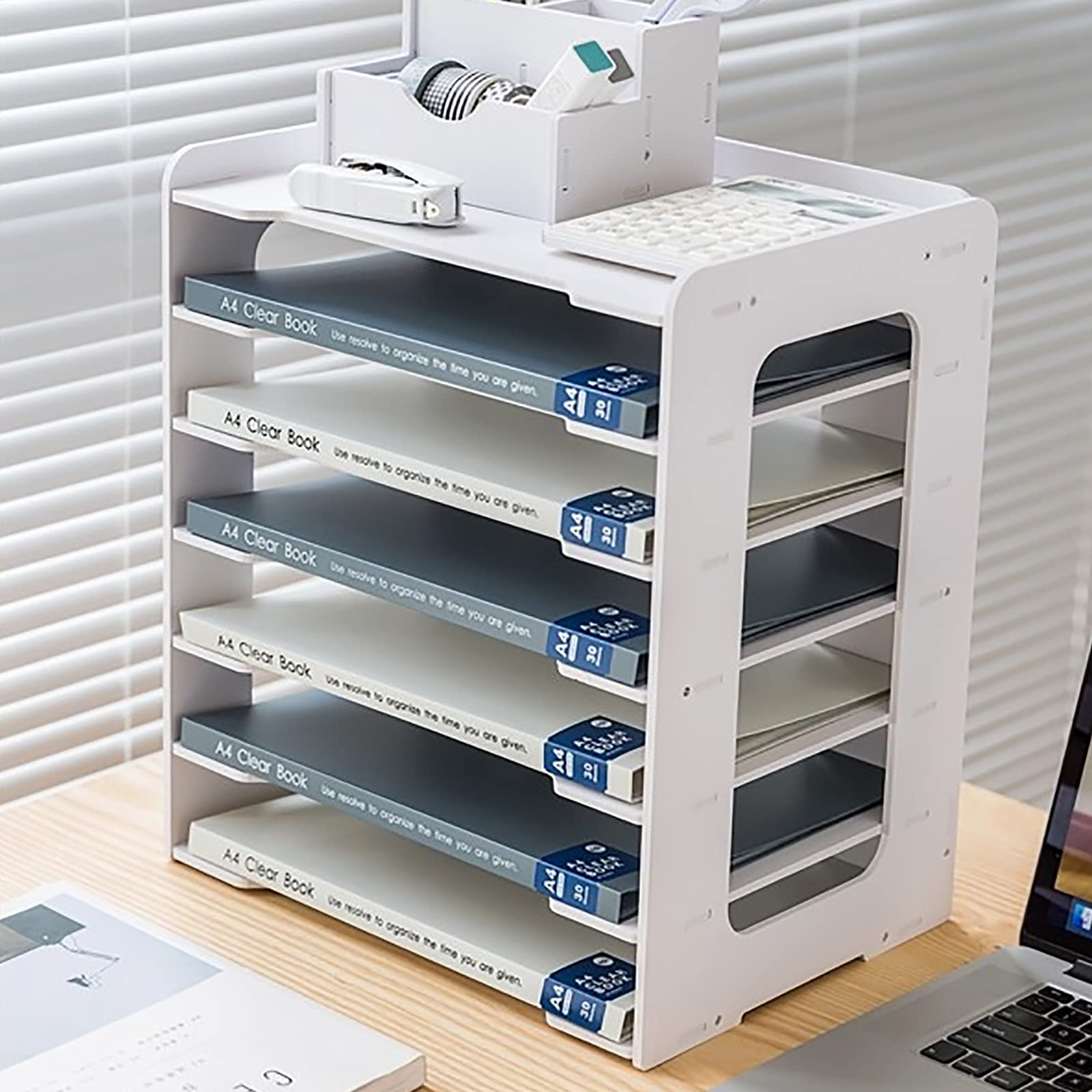 Hggzeg Briefablage-Organizer, Büro-Schreibtisch, ordentliches Aufbewahrungsregal, Dokumentenhalter, A4-Papier-Ablagefächer für Zuhause, Büro, Schule, 7 Etagen