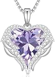 CDE Angel Wings Heart Birthstone Pendant Necklace Gift for Women | Silver/Gold Tone,Ideal Birthday & Anniversary Jewelry Gift for Wife,Girlfriend,Her