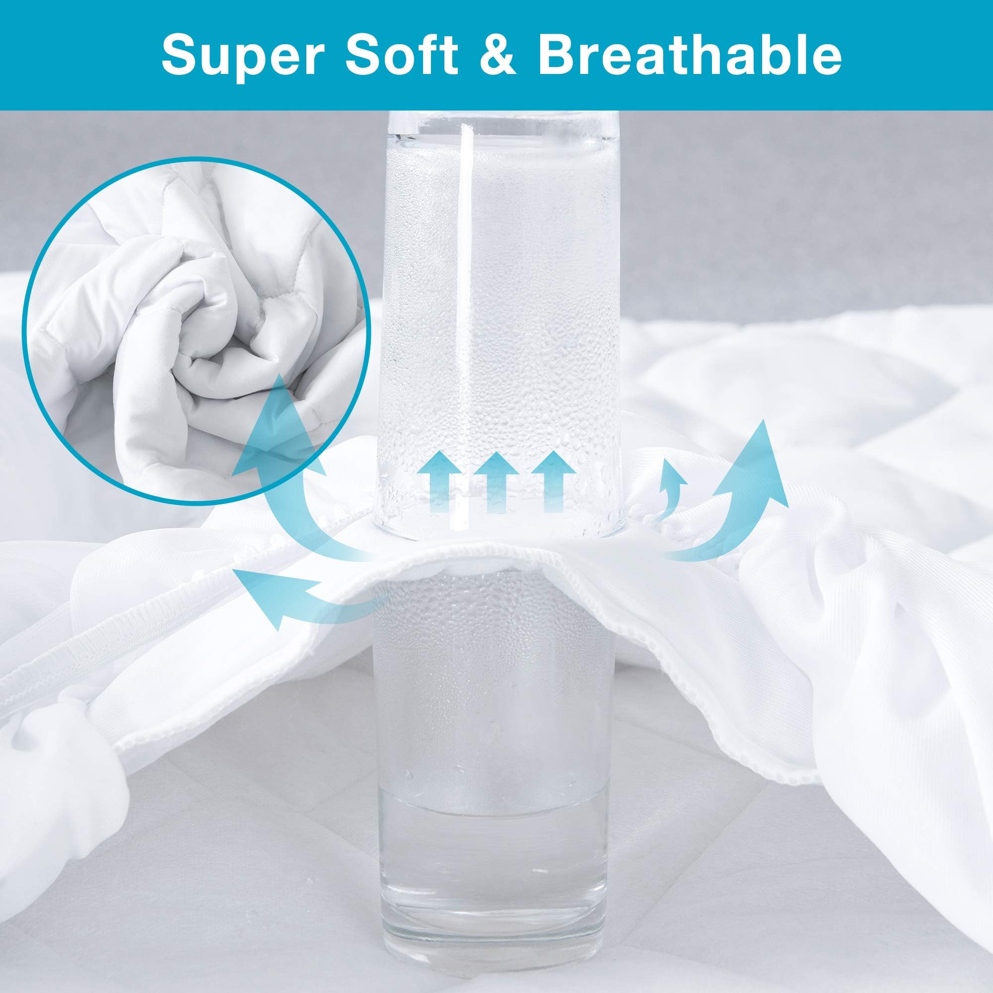 LUNSING King Size Quilted Fitted Waterproof Mattress Pad, Soft Mattress Protector for King Size Bed, Breathable Mattress Cover with Deep Pocket Stretches up to 18 Inches, White