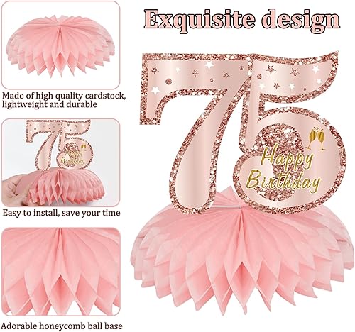 Miniatura 89 de Centros de mesa de cumpleaños de color oro rosa rosa para mujeres y niñas, 8 piezas de centros de mesa de feliz cumpleaños, suministros de fiesta