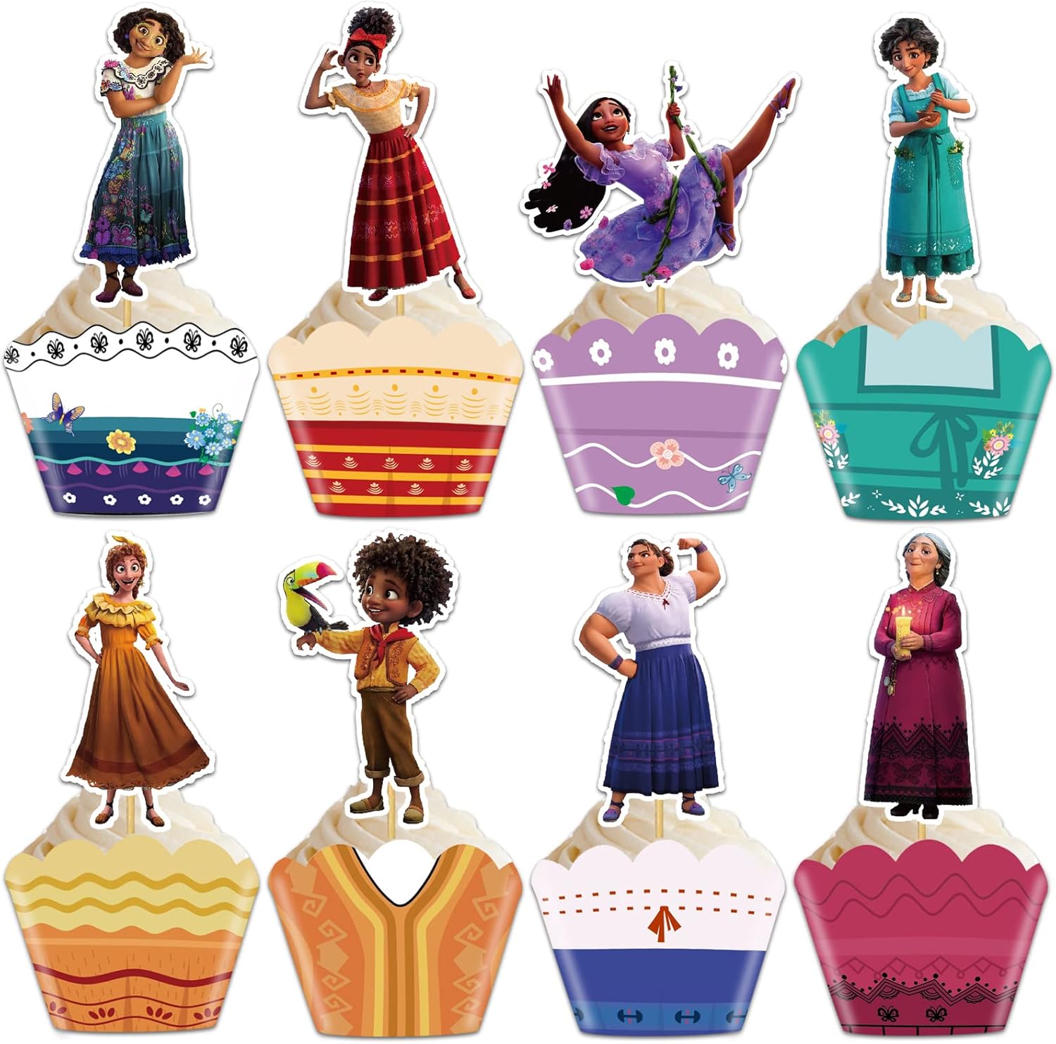 48Pcs Encanto Cupcake Toppers and Wrappers for Cake Decorations,Encanto
