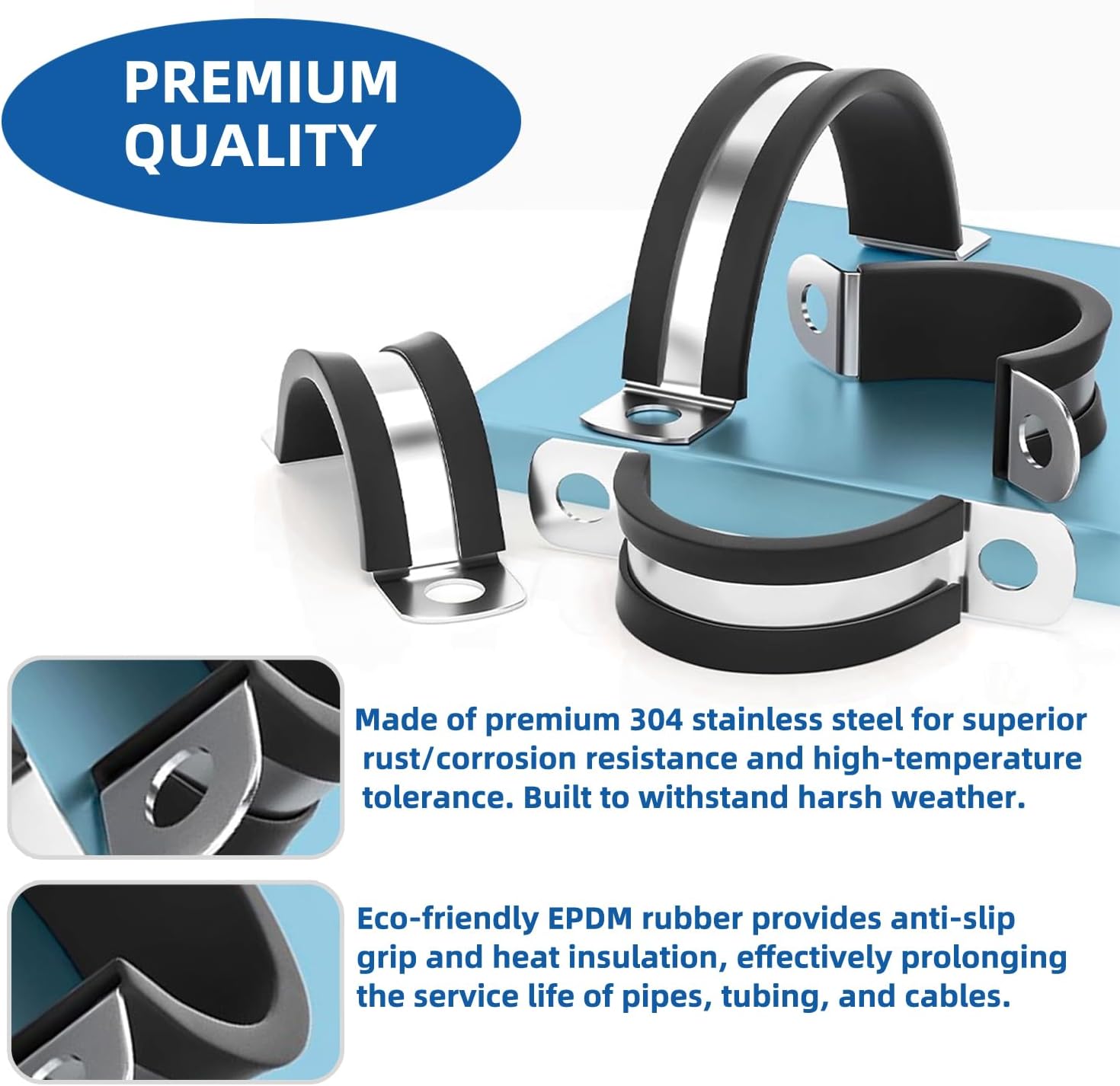 1-1/4 Inch pipe clamps, Pipe fixing clamp,304 Stainless Steel & Rubber Lining Pipe Strap Clamp (12pcs 32mm)