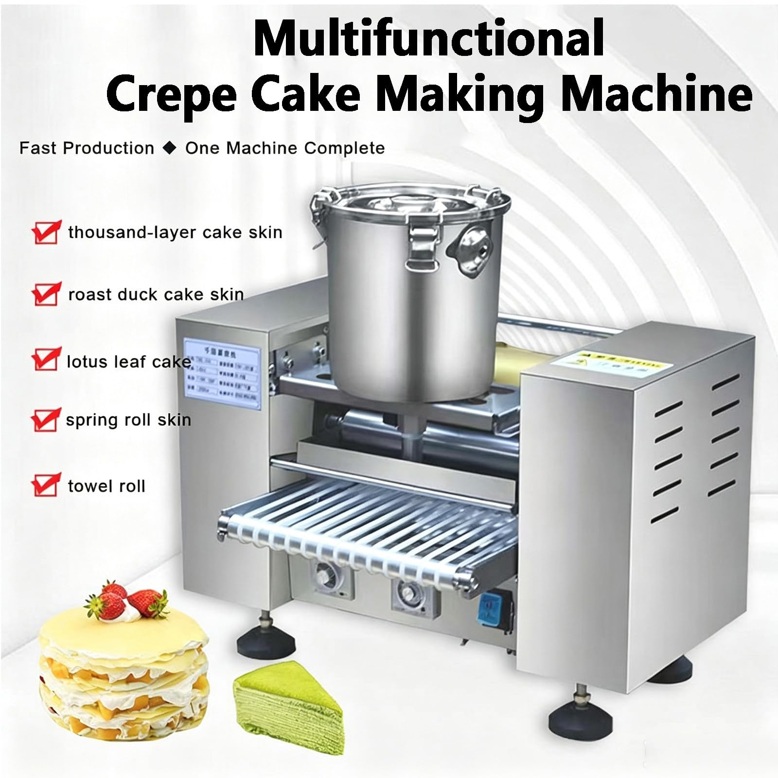 Macchina per crepe automatica commerciale, potenza 2800 W, produce 200-300 rotoli di uova, perfetto per pancake, dessert e crepes, diametro 20,3 cm, motore in rame