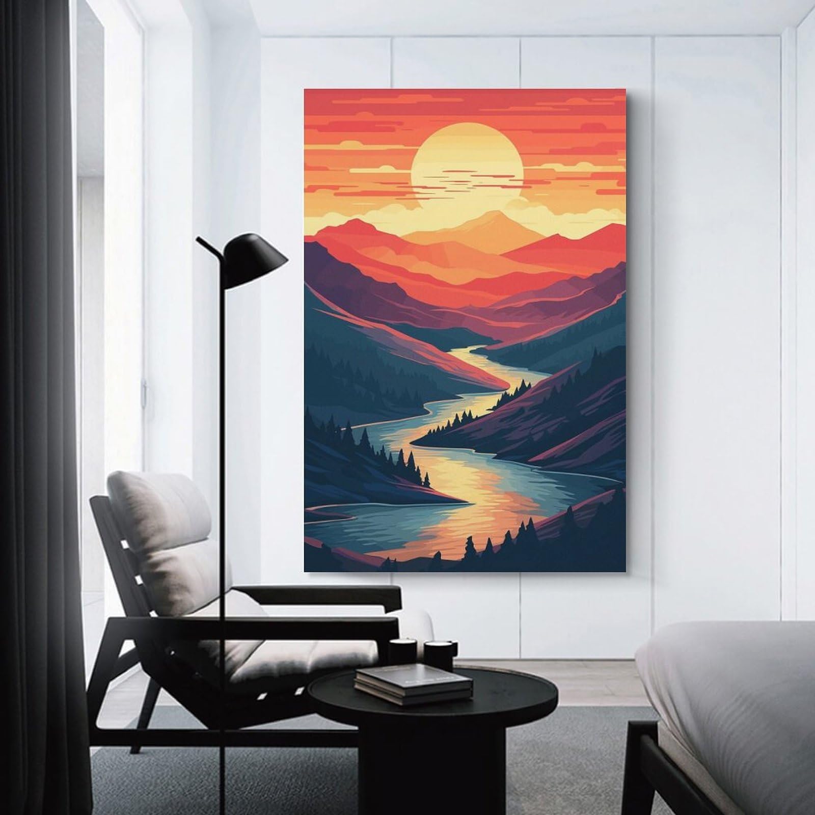 Junmoney Decorative Canvas Print Sunset on The River, 24x36inch(60x90cm), for Home Office, Desk Area Or Studio, Home Office Artwork with Decorative Appeal