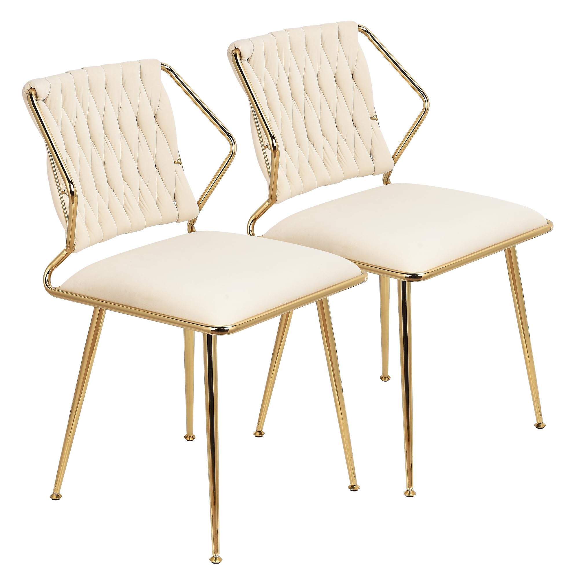 Juego de 2 sillas de comedor modernas, de terciopelo, para salón, diseño ergonómico, con patas de metal doradas, tapizada para salón, balcón, cómoda (beige)