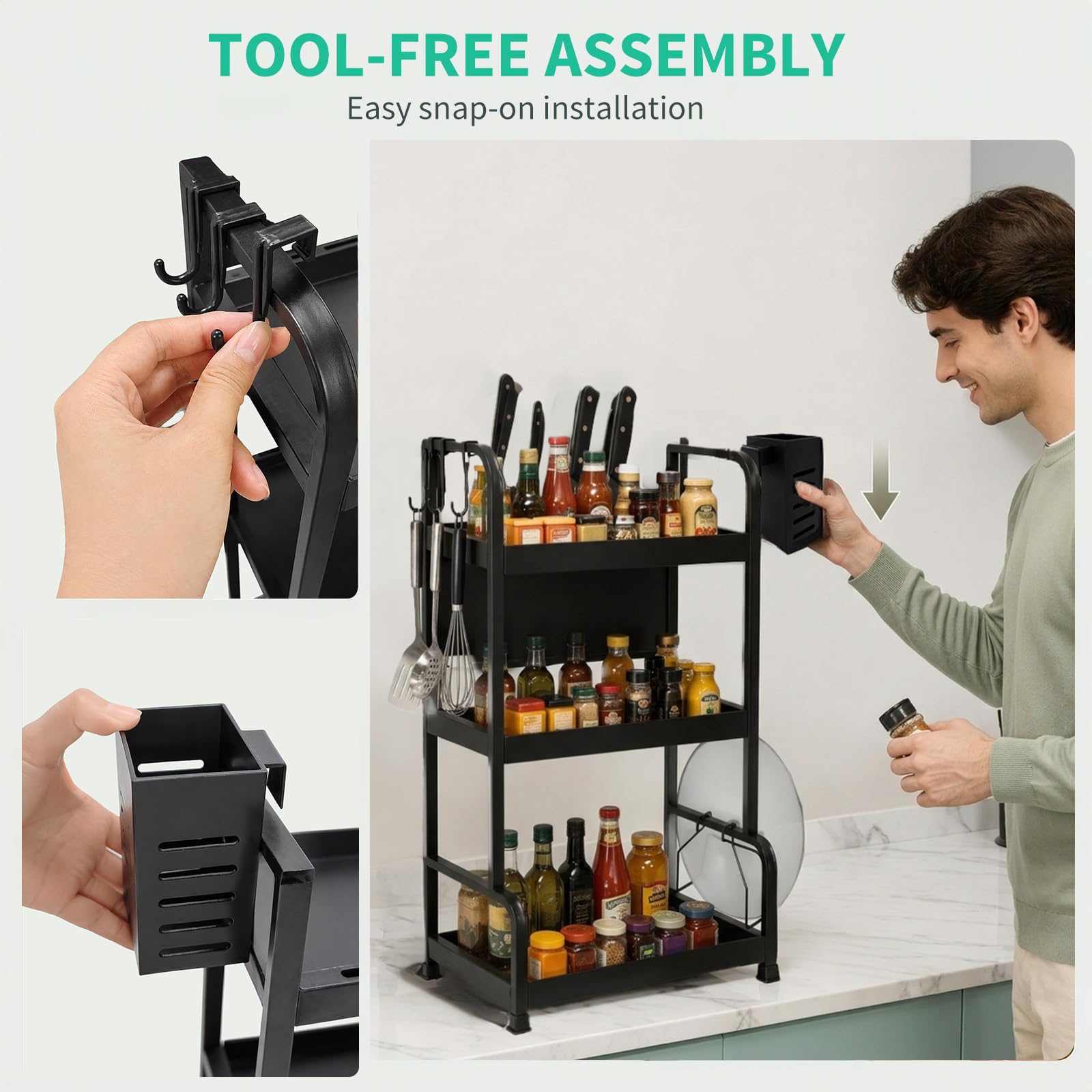 Lubardy Portaspezie 3 Ripiani, Organizer Cucina con Portacoltelli