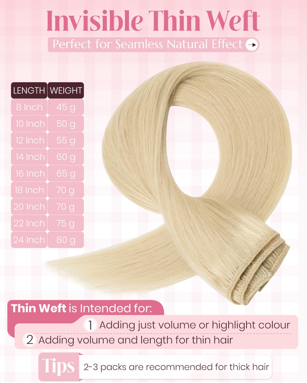 SLEEKALON Real Hair Extensions Clip in Human Hair Remy #613 Bleach Blonde - 22 Inch 75 Gram 8 Pcs Invisible Full Head Weft Straight - Image 4