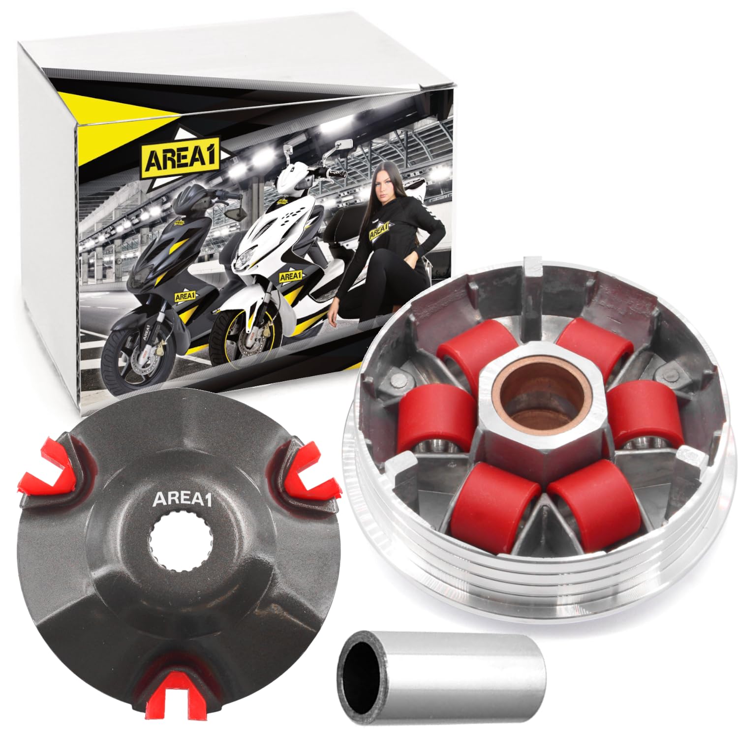 Area1 Tuning Set Variomatik Kupplung für 50ccm 2-Takt. Kompatibel mit ATU Explorer Race GT50 Race 2 Speed Iron Hi Spin GE Candy Classic Commodo Cracker Jump K50 Kallio Twister