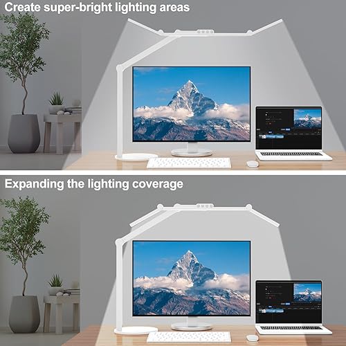 Miniatura 2 de Micomlan Lámpara de escritorio LED con iluminación atmosférica, lámpara de escritorio alta giratoria para oficina en casa con brazo oscilante,