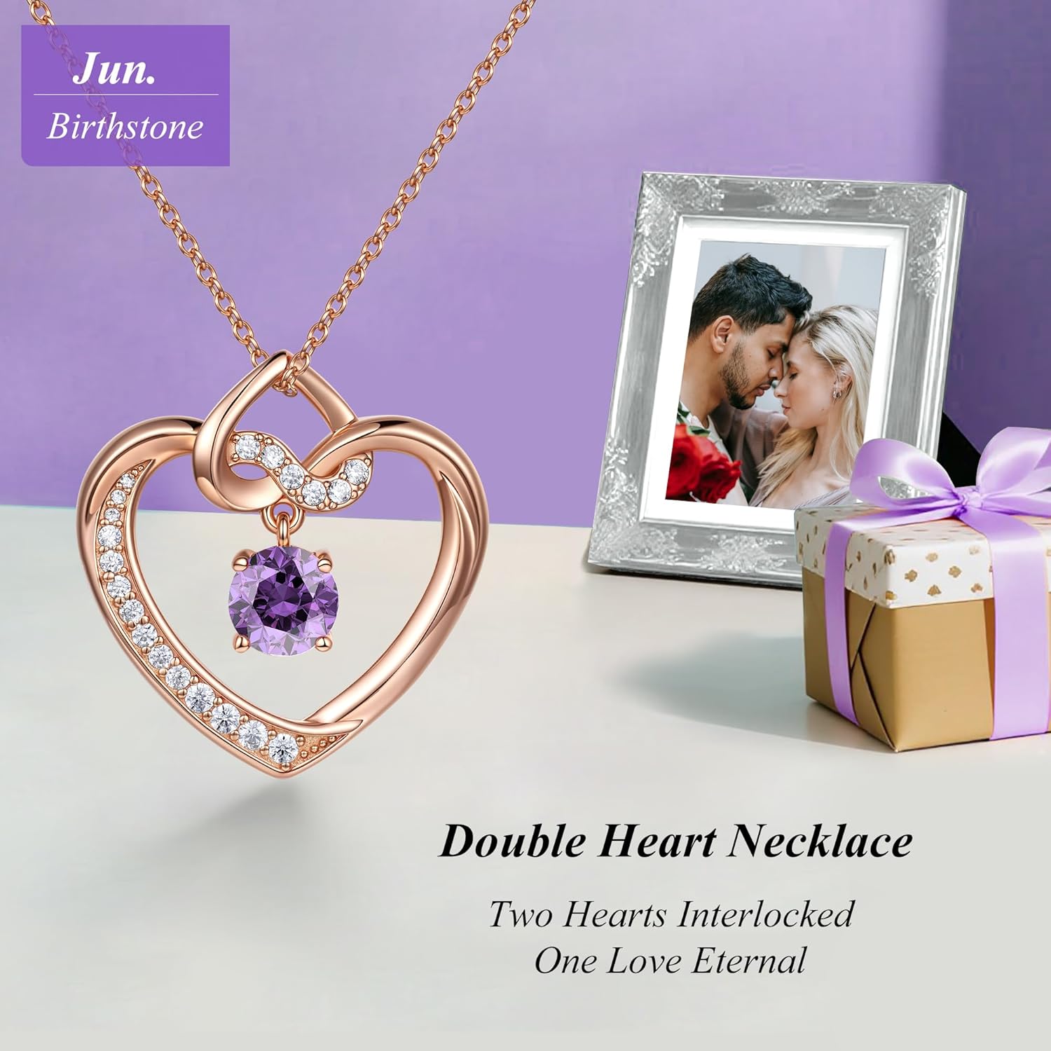 G&GEMSJEW Heart Birthstone Necklaces Gifts for Women Wife, Jewelry for Women Wedding Anniversary Birthday Gifts for Wife Girlfriend Mom Christmas Valentines Gifts S925 Sterling Silver - Image 4