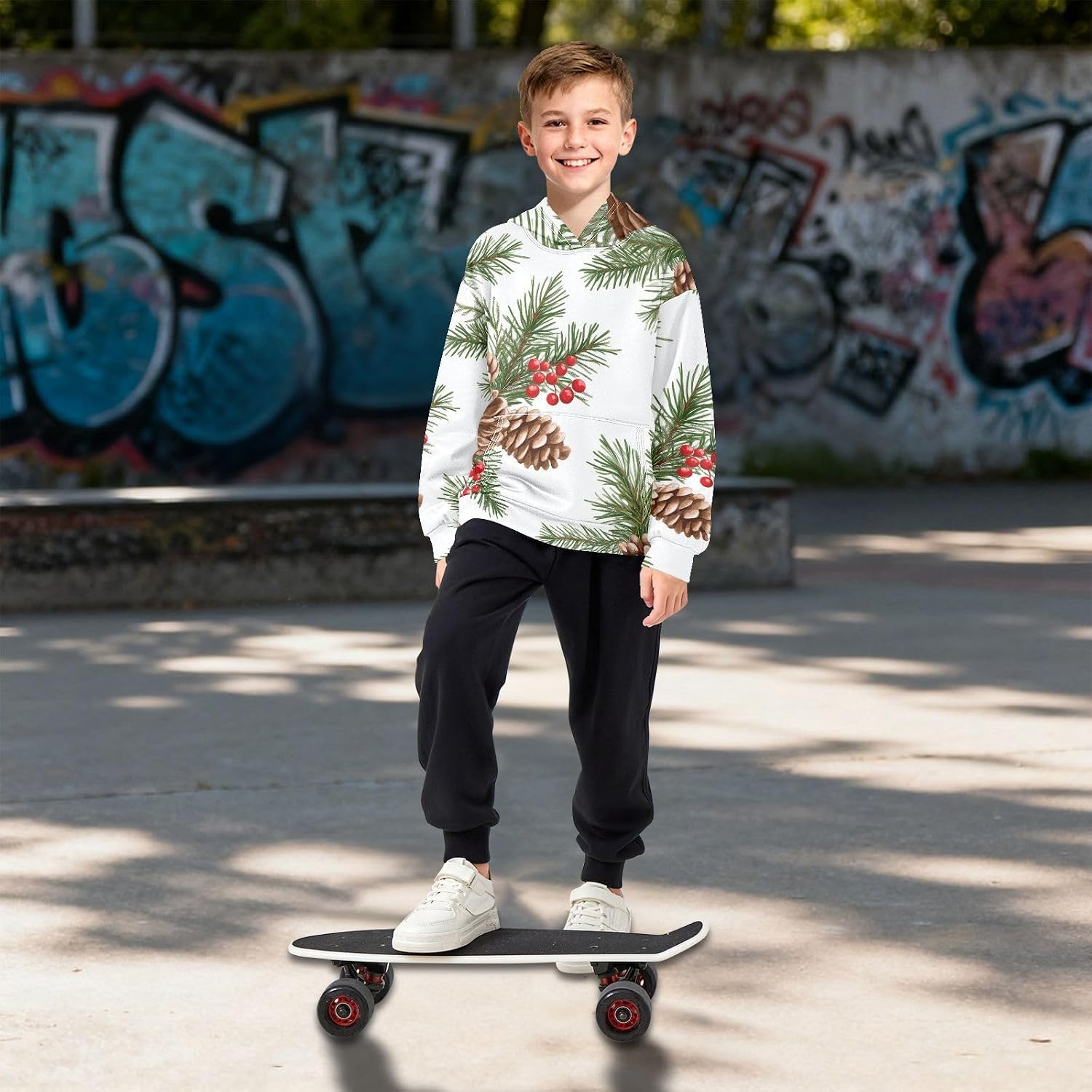 ZZXXB Pine Cone and Berry Kids Sweatshirts Boys Girls Hooded Kangaroo Pocket Pullover Tops XS-XXL