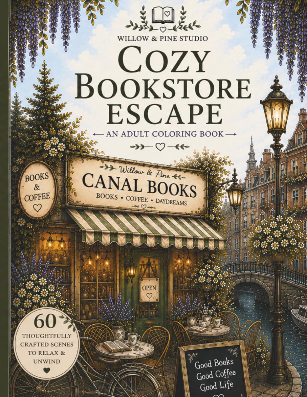 Cozy Bookstore Escape: Premium Adult Coloring Book