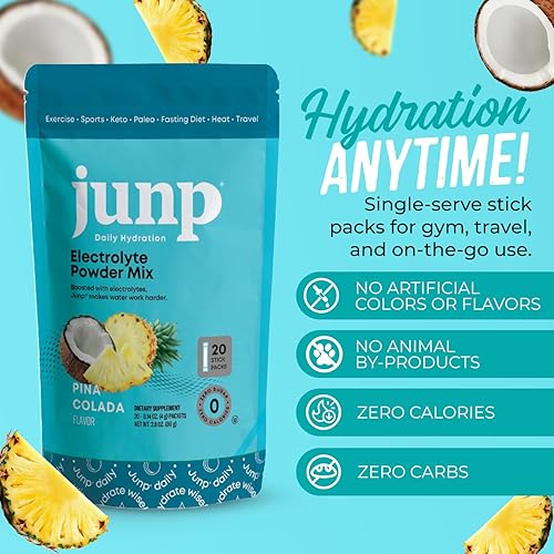 Miniatura 2 de JUNP - Paquetes de electrolitos sin azúcar en polvo para hidratación instantánea en agua con sal y potasio, cero calorías, sin carbohidratos ni