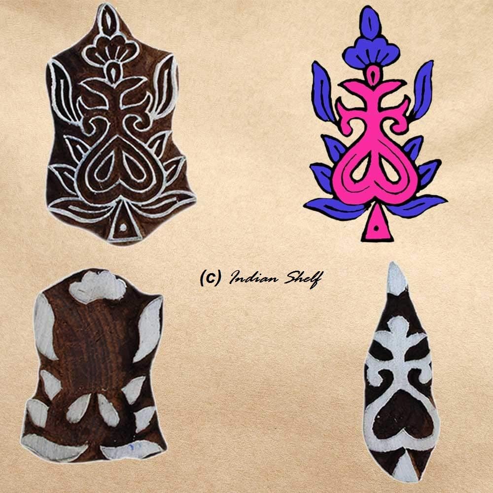 Indian Shelf Vocalforlocal Handmade Brown Set of 4 New Wooden Printing Block