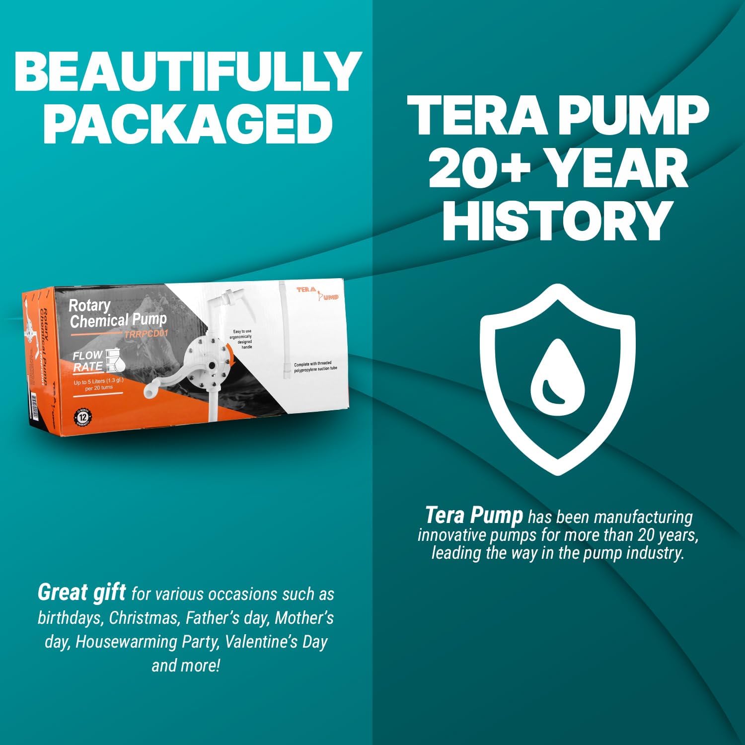 TERA PUMP Heavy-Duty Rotary Hand Drum Chemical Pump with Segmented Tubes | Fits 15 to 55 Gallons Drums for DEF, Antifreeze, Detergents and More (Chemical Resistant) | Fast Transfer at 10.0 Gal/Min