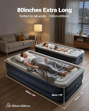 iDOO Twin XL Air Mattress with Built in Pump, 18 Raised Blow up Bed