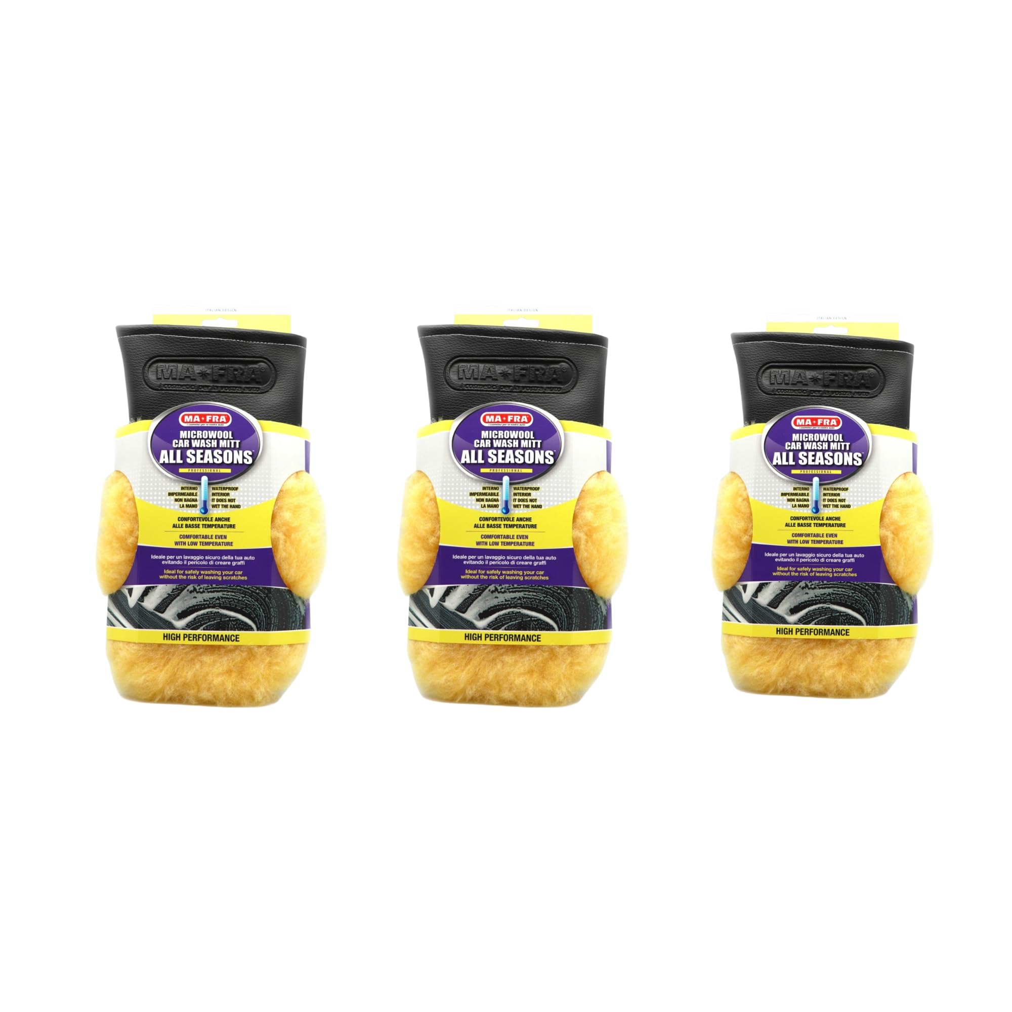 Generico Ma-Fra Guanto Lavaggio Auto Microfibra 3 Pezzi – Guanto in Micro-Lana Impermeabile, Anti Graffi, Super Assorbente, Professionale per Car Detailing – All Seasons - Confezione 3 pezzi