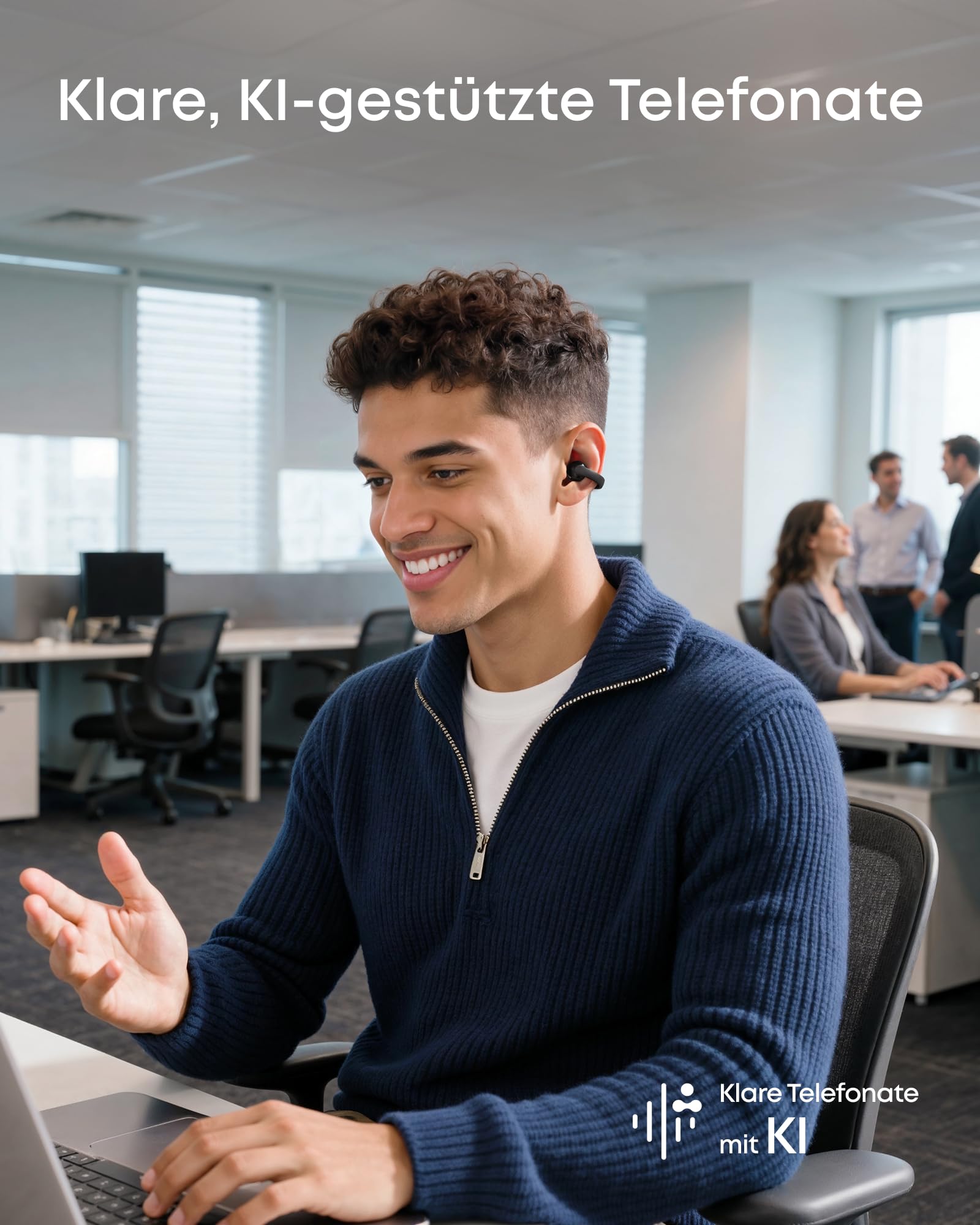 soundcore C50i by Anker, Open-Ear Kopfhörer, Clip-On Earbuds, Ultra-bequem, Open-Ring Design, 12mm Treiber für kraftvollen Bass, klare Anrufe mit KI, KI-Echtzeit-Übersetzung, fester Halt, Hi-Res, IP55