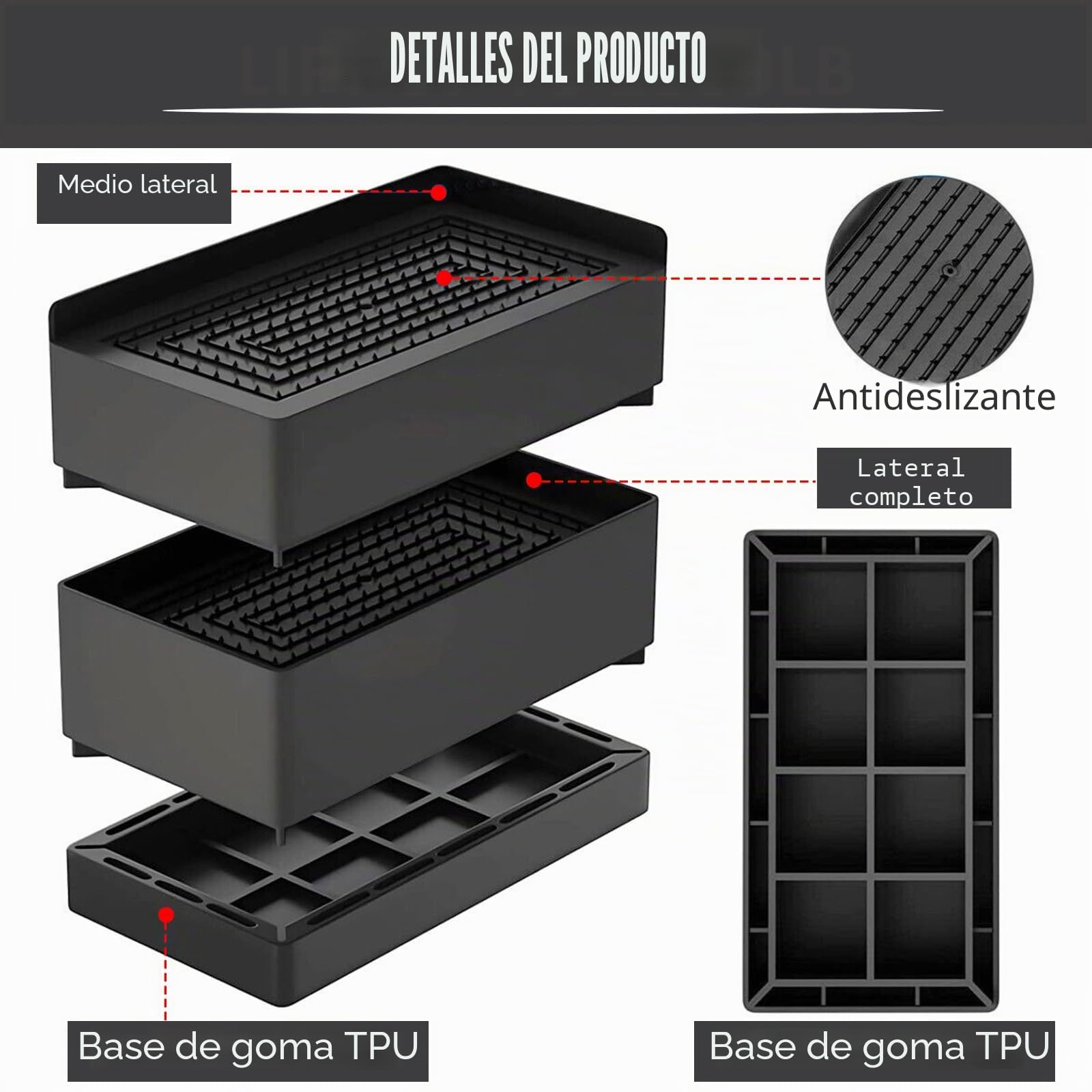 Alzadores de mesa rectangulares, 7,6 cm, resistentes, elevadores de muebles ajustables, antideslizantes, alzadores de escritorio apilables hasta 600 kg, aumenta la altura de la mesa