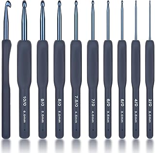 Coopay Agujas de ganchillo de color azul oscuro, empuñaduras ergonómicas suaves, juego de 9 agujas de ganchillo de aluminio para principiantes y profesionales, juego de ganchos de ganchillo