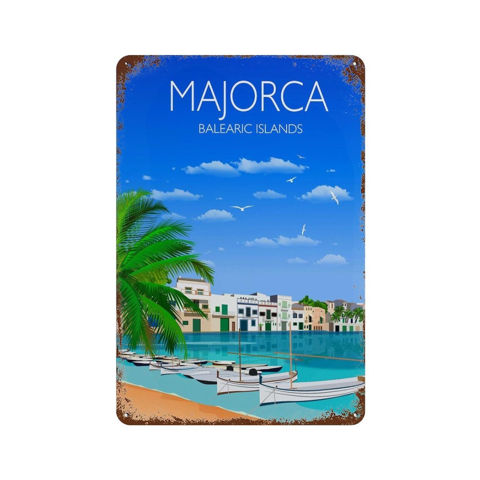 xiaoxiaoshen Travel of Majorca Balearic Islands Wall Decor Art Metal Tin Poster Modern Home Decor Art Home Bar Shop Decorations Vintage Sign 30x20cm