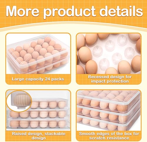 Miniatura 3 de LIYYOO Recipientes para huevos con tapa, soporte para huevos para refrigerador, organizador de huevos para refrigerador, cartón de huevos de