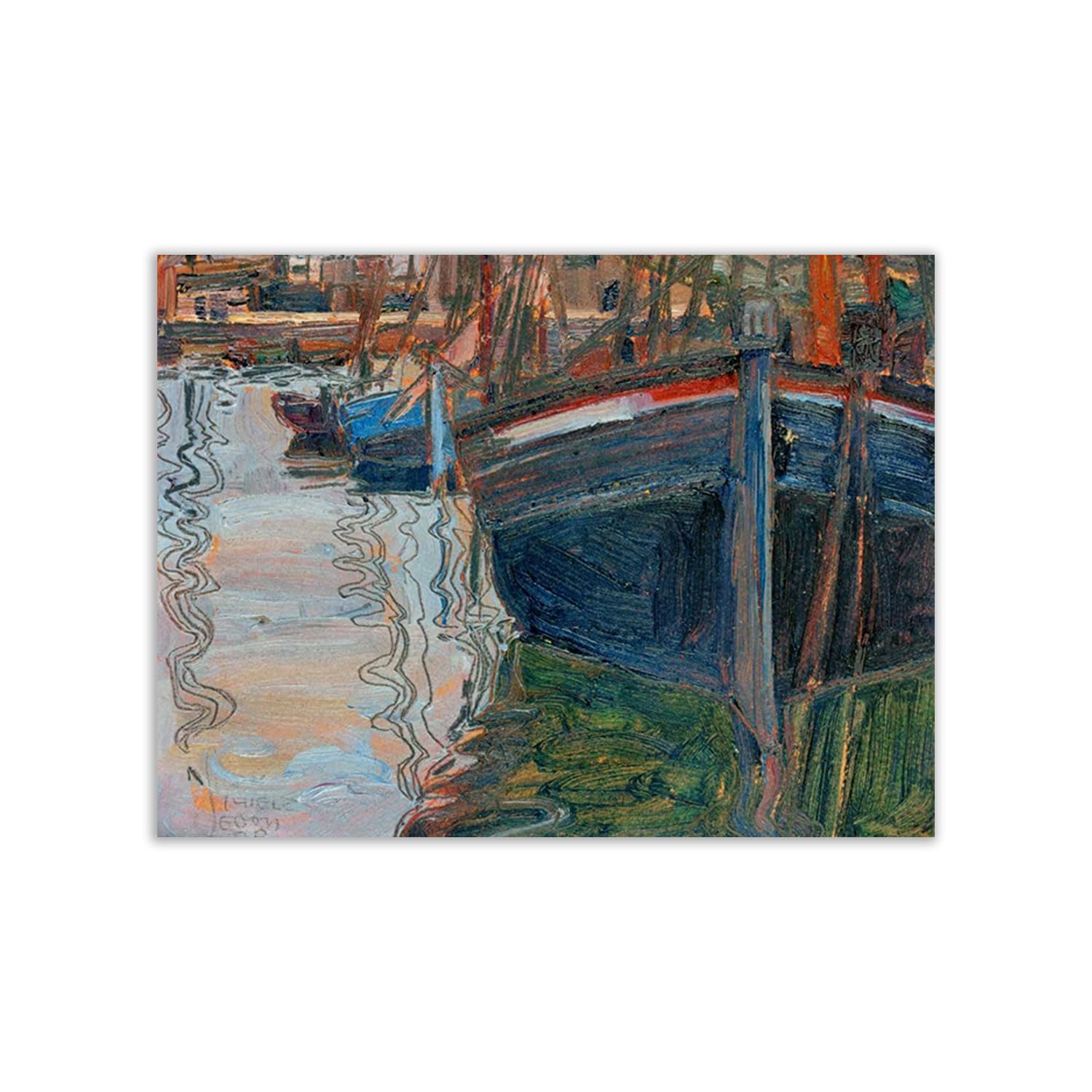 Poster Egon Schiele Boats Mirrored in The Water impression papier grand format 100x75 cm